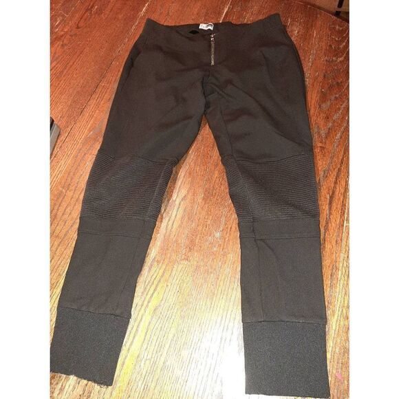 Large The Base Black Front Zip Elastic Waist Stretchy Mid Rise Pants - Picture 1 of 6